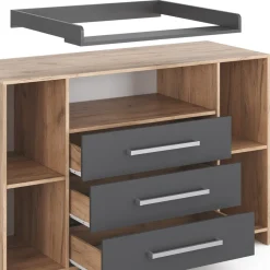 Vicco Wickelkommode Oskar XL 143 x 100 cm, Eiche Anthrazit, inkl. Wickelauflage