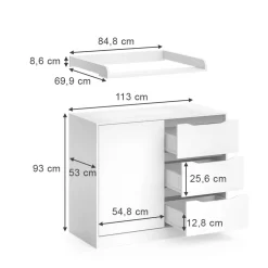 Vicco Wickelkommode Ruben 113 x 53 cm, Weiß, Wickeltisch inkl. Wickelauflage