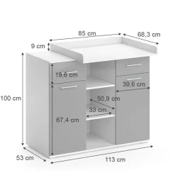 Vicco Wickelkommode Wickeltisch Wickelregal Leonie mit Wickelaufsatz Weiß/Grau
