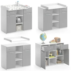 Vicco Wickelkommode Wickeltisch Wickelregal Leonie mit Wickelaufsatz Weiß/Grau