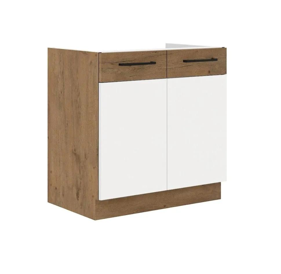 Vigo Spülenschrank 80 cm Eiche Lancelot Weiß Hochglanz Küchenzeile Küchenblock