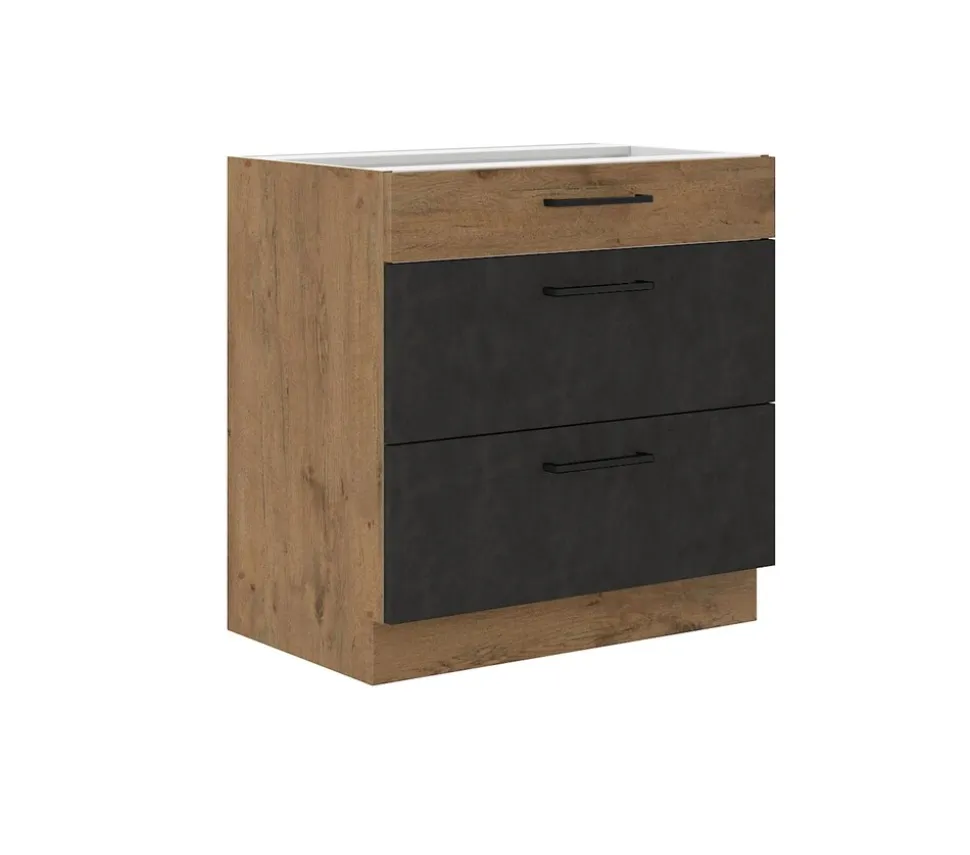 Vigo Unterschrank 80 cm Eiche Lancelot Matera Grau Vollauszug Soft-Close Küche