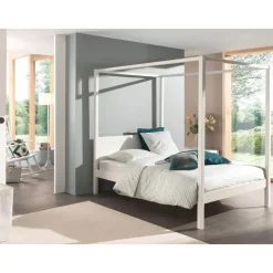 Vipack Himmelbett 140 x 200 cm, mit Lattenrost und Himmel Gestänge Farbe weiß
