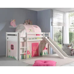 Vipack Spielbett Pino inkl. Rutsche, Kiefer massiv weiß mit Vorhang und Tunnel - Dessin Spring