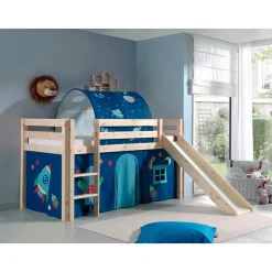 Vipack Spielbett Pino inkl. Rutsche, Kiefer massiv natur mit Vorhang und Tunnel - Dessin Astro