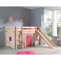 Vipack Spielbett Pino inkl. Rutsche, Kiefer massiv natur mit Vorhang - Dessin Spring
