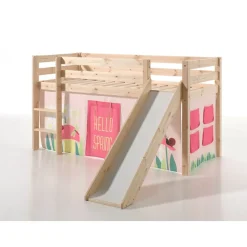 Vipack Spielbett Pino inkl. Rutsche, Kiefer massiv natur mit Vorhang - Dessin Spring