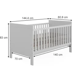 Vitalispa Babybett Ajaton Weiß 144,4 x 83 cm mit Matratze