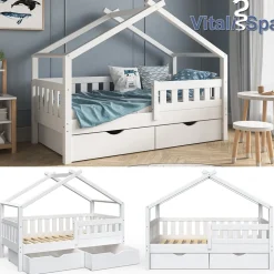 VitaliSpa Design Kinderbett 160x80 Babybett Jugendbett 2 Schubladen Lattenrost