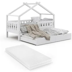 VitaliSpa Design Kinderbett 160x80 Babybett Hausbett Gästebett Matratze weiß