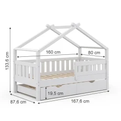 VitaliSpa Design Kinderbett 160x80 Babybett Hausbett Gästebett Matratze weiß