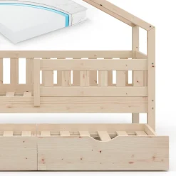 VitaliSpa Design Kinderbett 160x80 Babybett Hausbett Gästebett Matratze natur