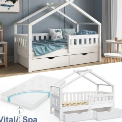 VitaliSpa Design Kinderbett 160x80 Babybett Jugendbett 2 Schubladen Lattenrost Matratze