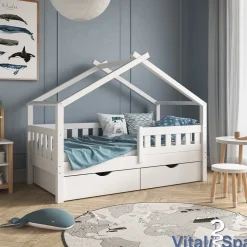VitaliSpa Design Kinderbett 160x80 Babybett Jugendbett 2 Schubladen Lattenrost Matratze