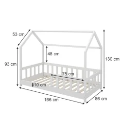 VitaliSpa Kinderbett Bettenhaus Einzelbett Michelle Weiß 160 x 80 cm modern Kinderzimmer Bett Lattenrost Rausfallschutz