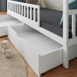 Vitalispa Kinderbett Bettenhaus Einzelbett Franka Weiß 200 x 90 cm modern Kinderzimmer Bett Bettschublade Lattenrost Rausfallschutz