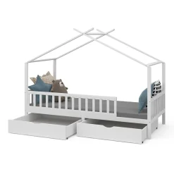 Vitalispa Kinderbett Bettenhaus Einzelbett Franka Weiß 200 x 90 cm modern Kinderzimmer Bett Bettschublade Lattenrost Rausfallschutz