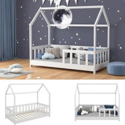 VitaliSpa Kinderbett Bettenhaus Einzelbett Michelle Weiß 140 x 70 cm modern Kinderzimmer Bett Lattenrost Rausfallschutz