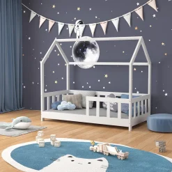 VitaliSpa Kinderbett Bettenhaus Einzelbett Michelle Weiß 140 x 70 cm modern Kinderzimmer Bett Lattenrost Rausfallschutz