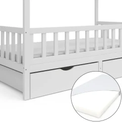Vitalispa Kinderbett Bettenhaus Einzelbett Franka Weiß 200 x 90 cm Matratze modern Kinderzimmer Bett Bettschublade Lattenrost Rausfallschutz