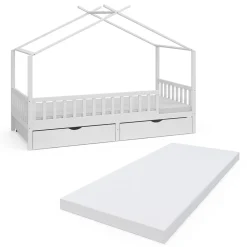 Vitalispa Kinderbett Bettenhaus Einzelbett Franka Weiß 200 x 90 cm Matratze modern Kinderzimmer Bett Bettschublade Lattenrost Rausfallschutz