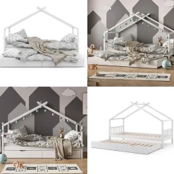 VITALISPA Kinderbett DESIGN HausbettGästebett Lattenrostweiß 90x200 Matratze