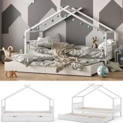 VITALISPA Kinderbett DESIGN HausbettGästebett Lattenrostweiß 90x200 Schublade