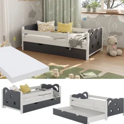 VitaliSpa Kinderbett Einzelbett Juniorbett Jessica Weiß Grau 140x70 cm Matratze modern Kinderzimmer Bett Bettschublade Rausfallschutz