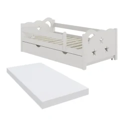 VitaliSpa Kinderbett Einzelbett Juniorbett Jessica Weiß 140x70 cm Matratze modern Kinderzimmer Bett Bettschublade Rausfallschutz