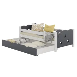 VitaliSpa Kinderbett Einzelbett Juniorbett Jessica Weiß Grau 140x70 cm modern Kinderzimmer Bett Bettschublade Rausfallschutz