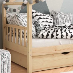 VitaliSpa Kinderbett Hausbett Kinderhaus Design NAT Lattenrost 90x200 Schublade