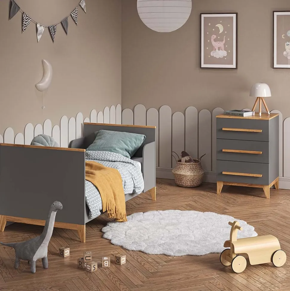 VitaliSpa Kommode Malia 60x88cm für Kinderzimmer, Schrank mit 3 Schubladen, grau