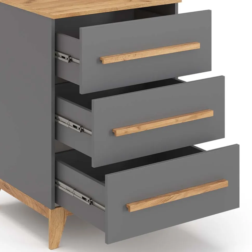 VitaliSpa Kommode Malia 60x88cm für Kinderzimmer, Schrank mit 3 Schubladen, grau