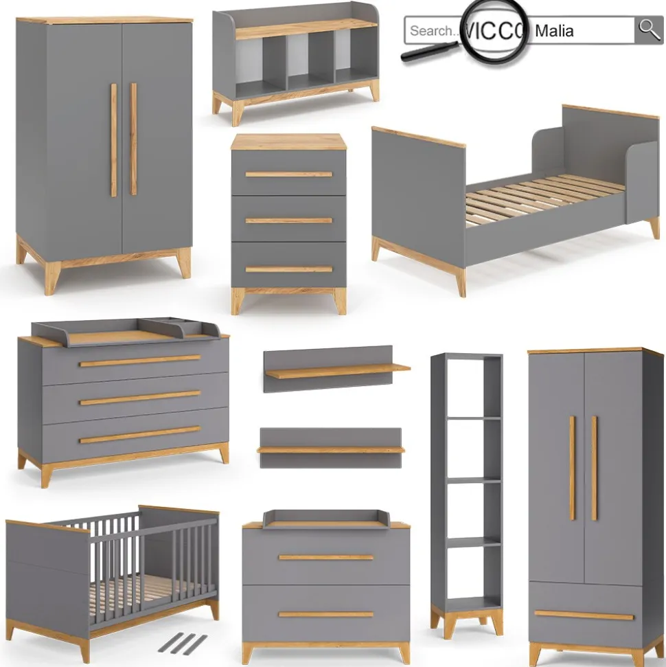 VitaliSpa Kommode Malia 60x88cm für Kinderzimmer, Schrank mit 3 Schubladen, grau