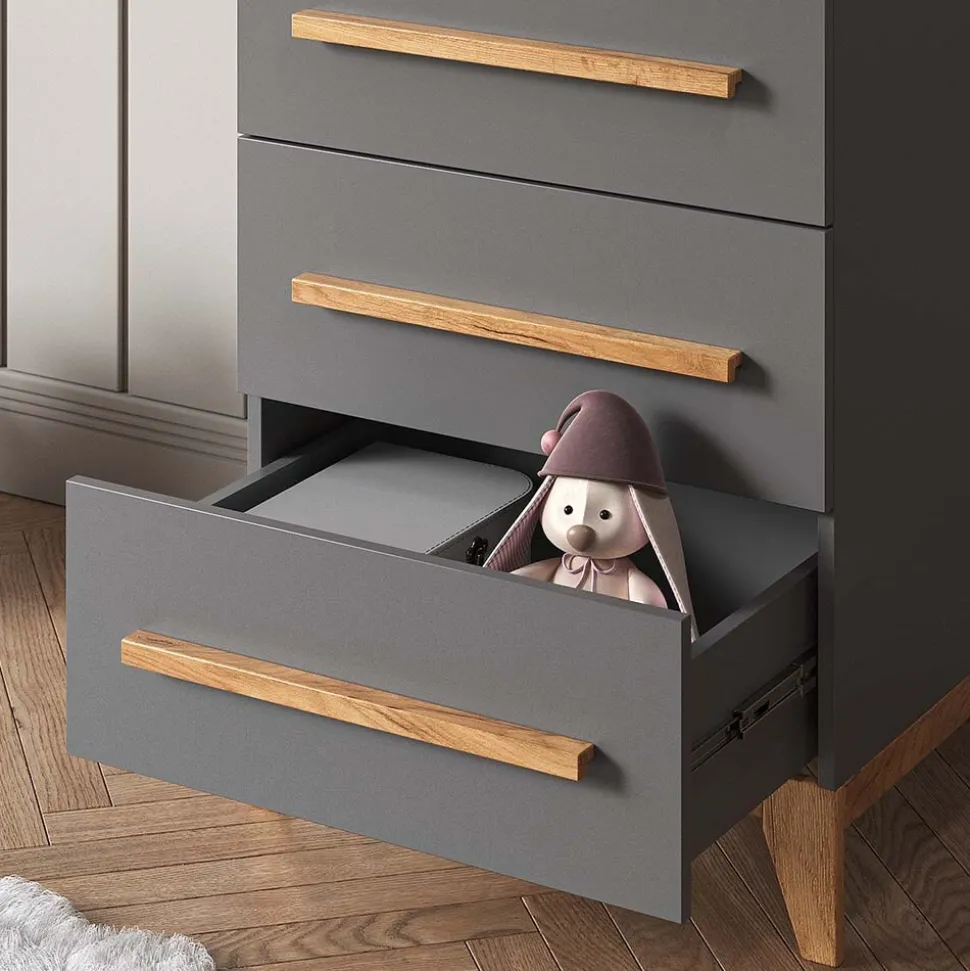 VitaliSpa Kommode Malia 60x88cm für Kinderzimmer, Schrank mit 3 Schubladen, grau