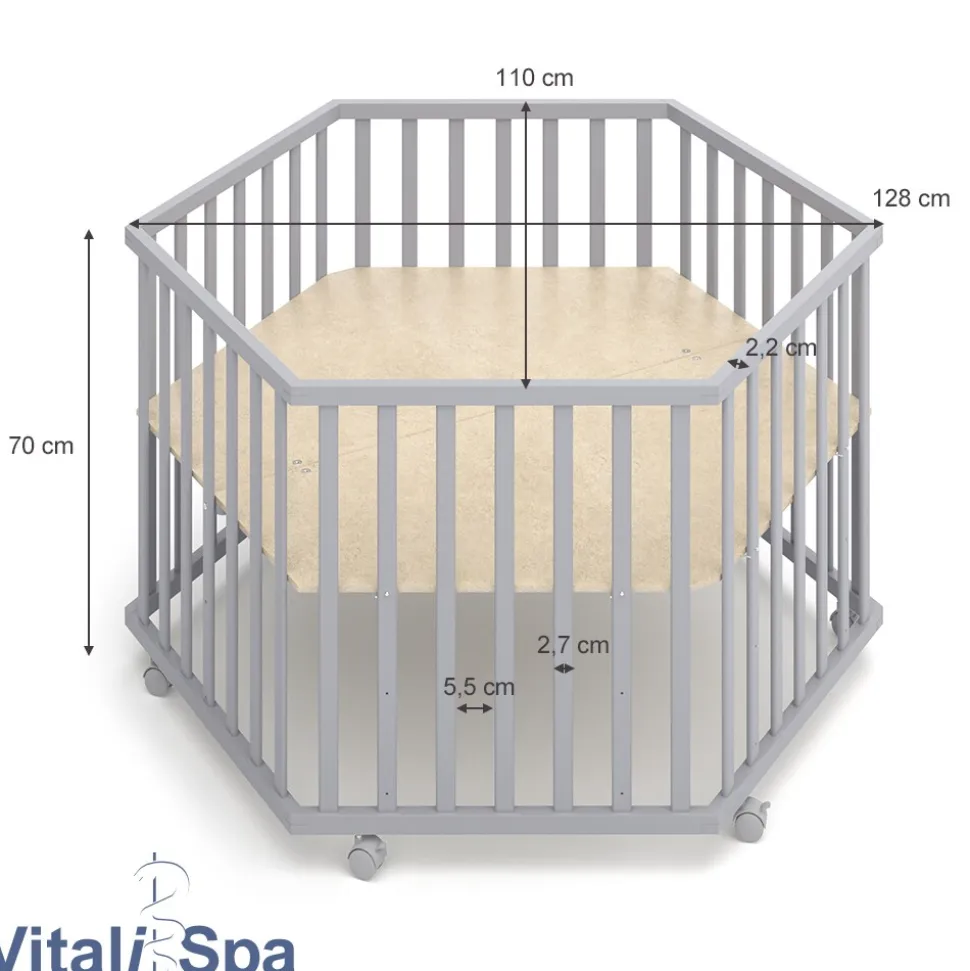 VITALISPA Laufgitter 6-eckig grau mit Laufgittereinlage Laufstall Krabbelgitter
