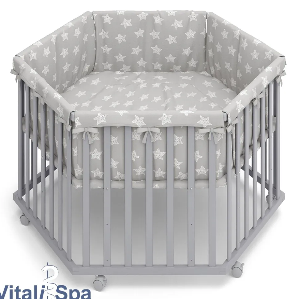 VITALISPA Laufgitter 6-eckig grau mit Laufgittereinlage Laufstall Krabbelgitter