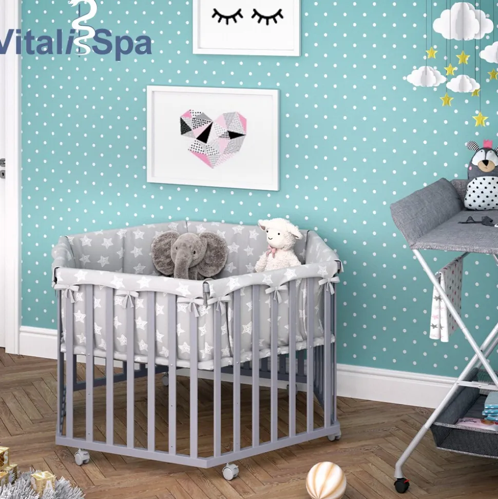 VITALISPA Laufgitter 6-eckig grau mit Laufgittereinlage Laufstall Krabbelgitter