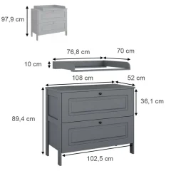 Vitalispa Wickelkommode Ajaton Grau 108 x 98 cm