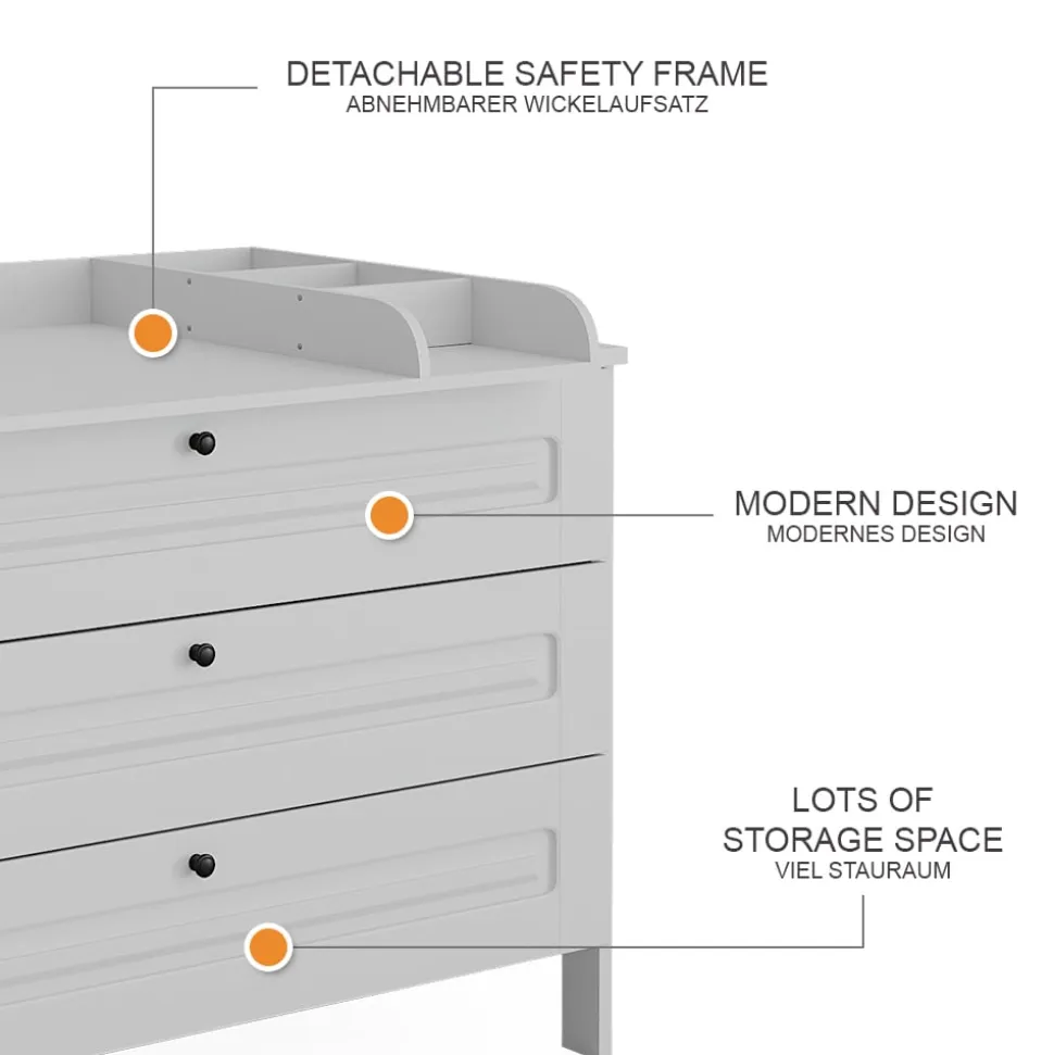 Vitalispa Wickelkommode Ajaton Weiß 133 x 98,4 mit 3 Schubladen