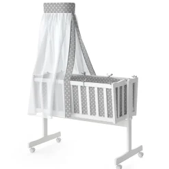 VITALISPA Wiege NOAH Schaukelwiege Babywiege Holz Weiß Grau Bett Set Buche