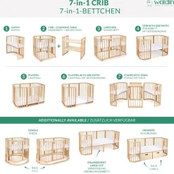 Waldin Babybett Kinderbett 7in1 mit Matratze, mitwachsendes Kinder-Bett