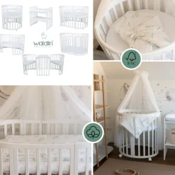 Waldin Babybett OWAL Kinderbett 7in1 mit Matratze, mitwachsendes Kinder-Bett