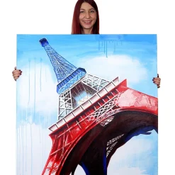 Wandbild Eiffelturm Tricolore, 100% handgemaltes Ölgemälde Gemälde XL, 100x100cm