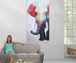 Wandbild Elefant II, 100% handgemaltes Ölgemälde Gemälde XL, 140x70cm