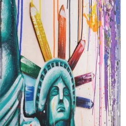 Wandbild Freiheitsstatue, 100% handgemaltes Ölgemälde 3D-Bild Gemälde XL, 100x80cm