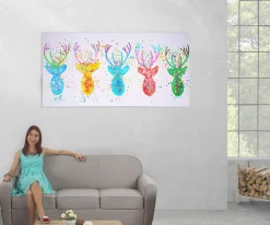 Wandbild Hirsche II, 100% handgemaltes Ölgemälde Gemälde XL, 140x70cm