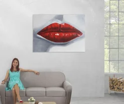 Wandbild Lippen, 100% handgemaltes Ölgemälde Gemälde XL, 120x85cm