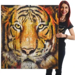 Wandbild Tiger, 100% handgemaltes Ölgemälde Gemälde XL, 100x90cm