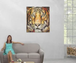 Wandbild Tiger, 100% handgemaltes Ölgemälde Gemälde XL, 100x90cm